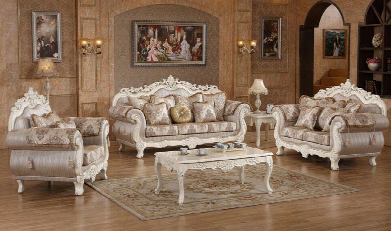 Serena 691-s-l-c 3 Piece Living Room Set Upon Sofa + Loveseat And Chair In Pearl White