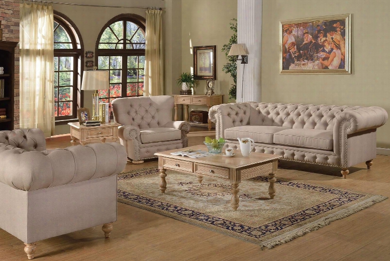 Shantoria 51305slct 6 Pc Living Room Set With Sofa + Loveseat + Chair + Coffee Table + End Table + Sofa Table In Beige Linen