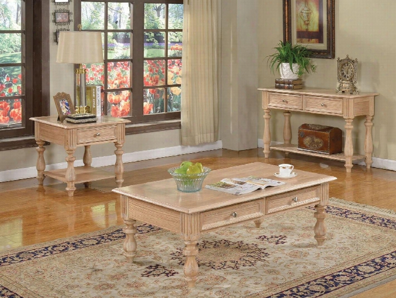 Shantoria 81585ces 3 Pc Living Room Table Set With Coffee Table + End Table + Sofa Table In White Washed