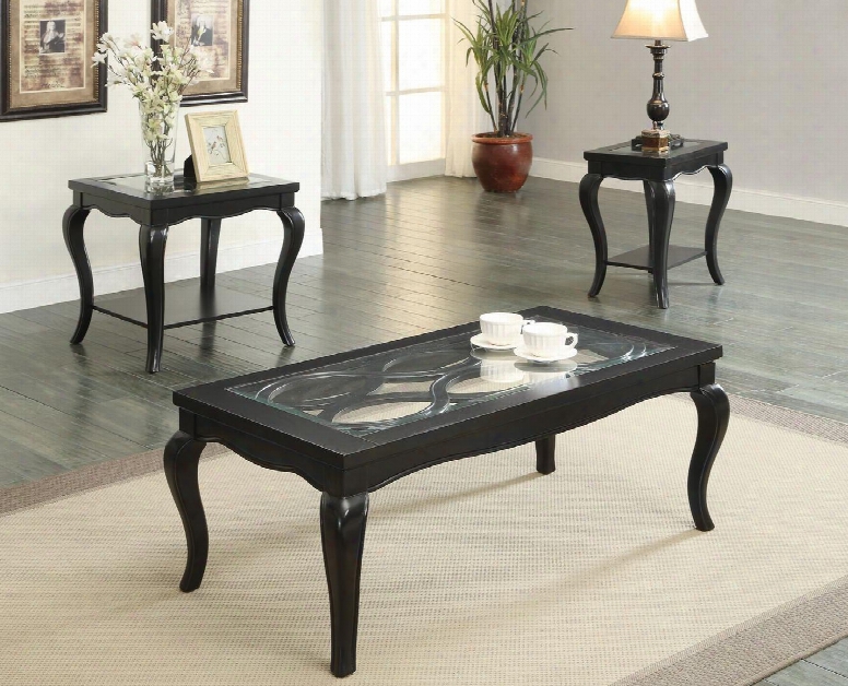Sharlie 80905eds 3 Pc Livingr Oom Table Set With Coffee Table + End Table + Side Table In Black