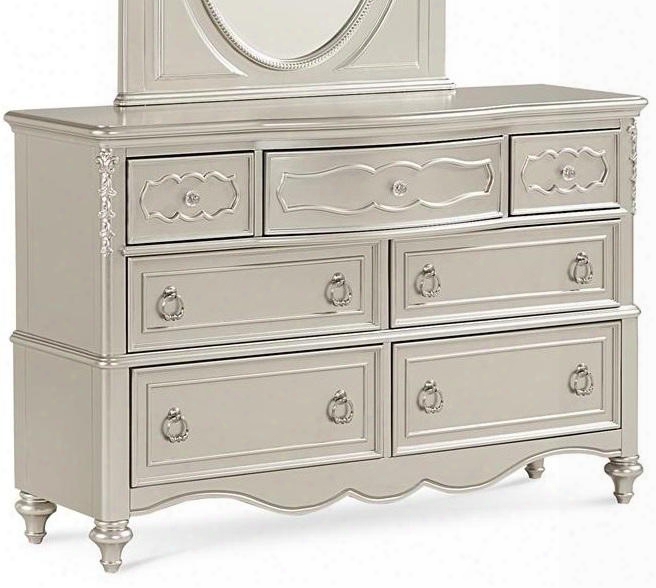 Sterling 8471410 56" Dresser With 7 Drawers Dust Bottoms Mitered Molding Borders Turned Legs Selected Veneers And Hardwood Solid Construction In Metallic
