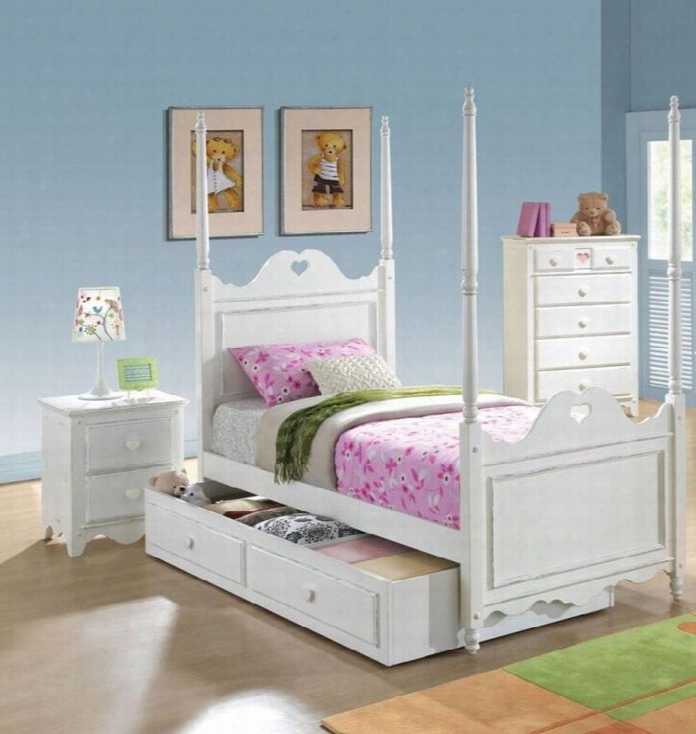 Sweetheart 30165f4pc Bedroom Set With Full Size Bed + Chest + Nightstand + Trundle In White