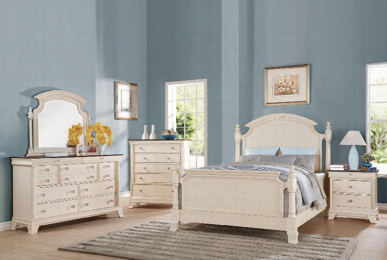 Tahira 24417ek5pc Bedroom Set With Eastern King Size Bed + Dresser + Mirror + Chest + Nightstand In Ivory