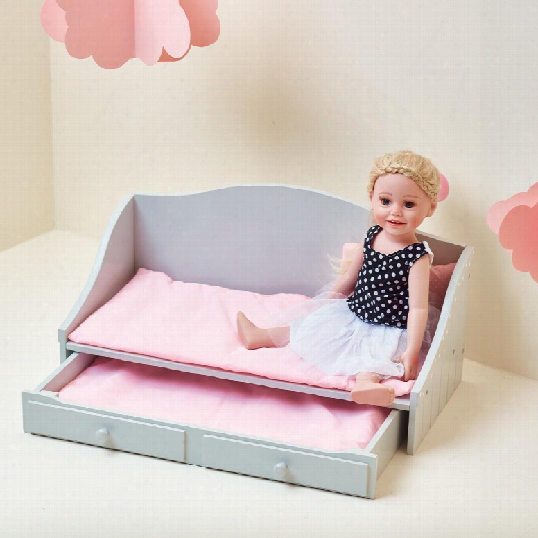 Td0096ag 18 Inch Doll Furniture - Trundle Bed (grey Polka