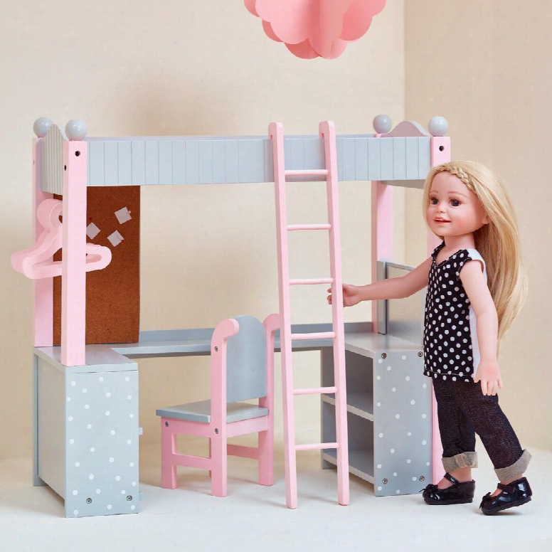 Td0204ag 18 Inch Doll Furniture - College Dorm Double Bunk Desk (grey Polka