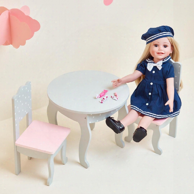 Td0208ag 18 Inch Doll Furniture - Table And Chair Set (grey Polka