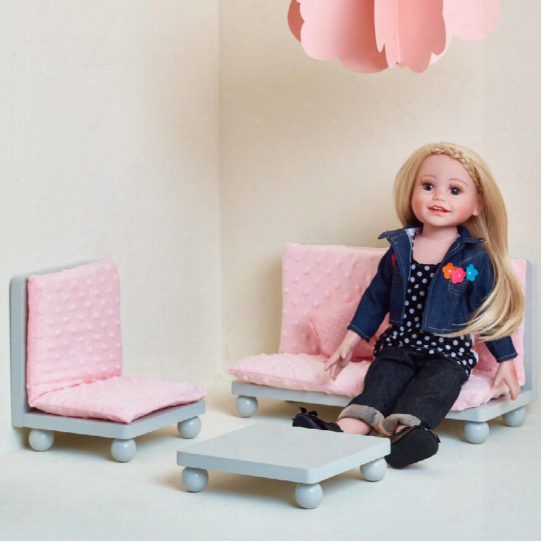 Td11930abg 18 Inch Doll Furniture - Soft Pink Lounge Set (grey Polka