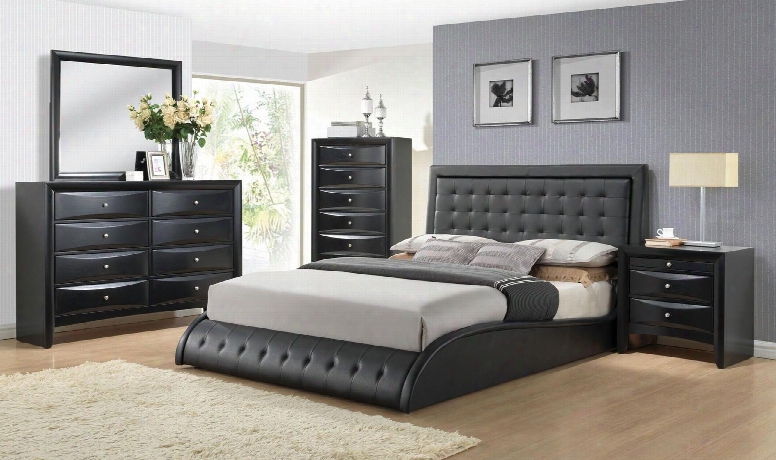 Tirrel 20660q5pc Bedroom Set With Queen Size Bed + Dresser + Mirror + Chest + Nightstand In Black