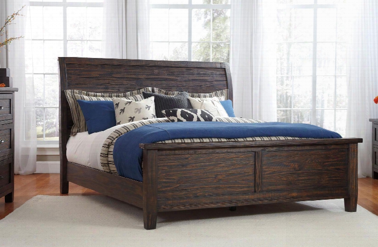 Trudell B658-56/58/97 King Sleigh Bed With In All Pine Woo Construction Wire Brushed Details And Naural Distressing In Dark