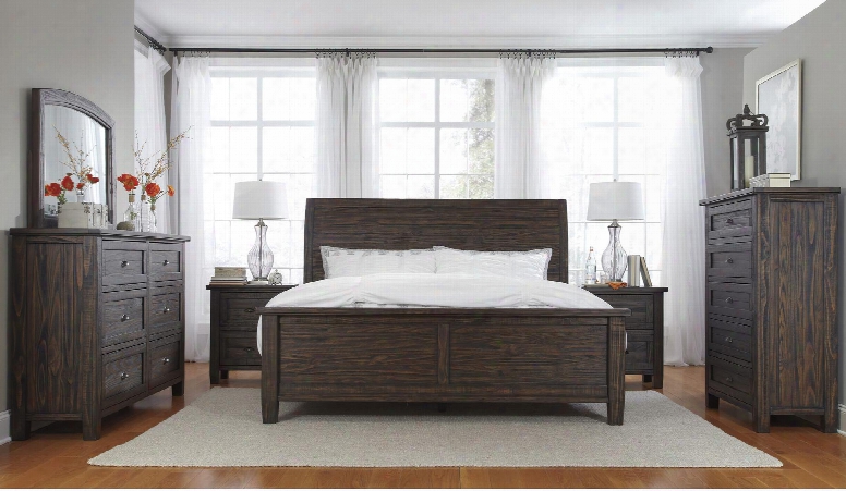 Trudell King Bedroom Set With Panel Bed Dresser Mirror 2 Nightstands And Chest In Dark