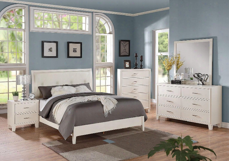 Tyler 22555t5pc Bedroom Set With Twun Size Bed + Dresser + Mirror + Chest + Nightstand In White