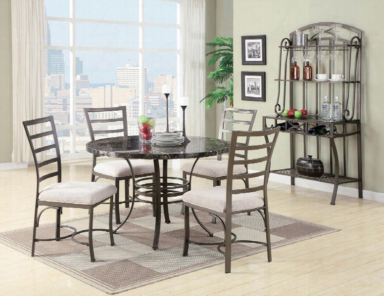 Val Collection 70057tcbr 6 Pc Dining Room Set With Dining Table + 4 Side Chairs + Baker's Rack In Antique Bronze