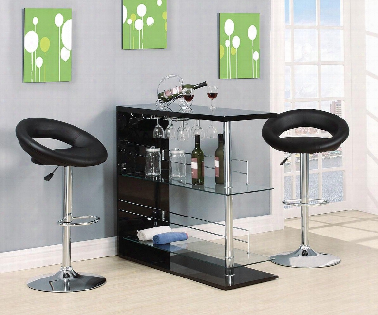 Valdin 71305t2s 3 Pc Bar Table Set With Bar Table + 2 Swivel Stools In Black And Chrome