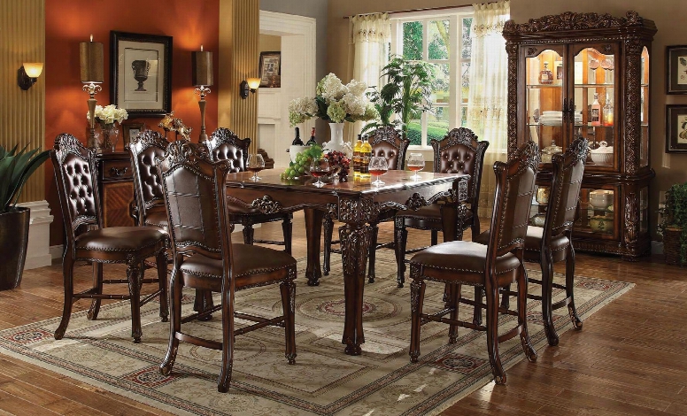 Vendome 62025tcc 10 Pc Bar Table Set With Counter Height Table + 8 Chairs + Curio Cabinet In Cherry