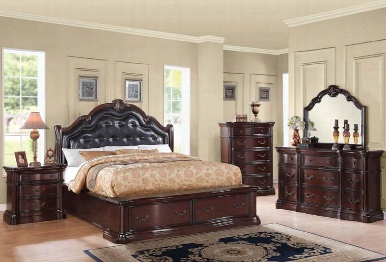 Veradisia 20630q5pc Bedroom Set With Queen Size Bed + Dresser + Mirror + Chest + Nightstand In Dark Chrery