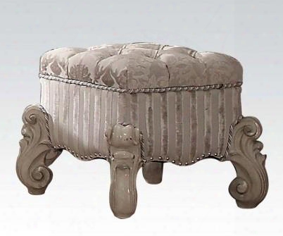 Versailles 21138 22" Vanity Stool With European Design Nail Head Trim Carved Scrollwork Metal Accents Fabric Seat  Upholstery In Bone White Veneer