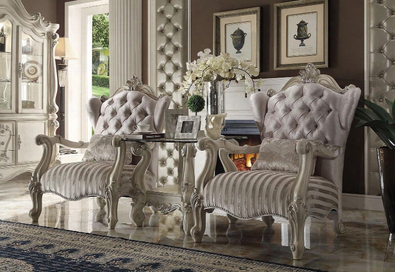 Versailles 52087ct 3 Pc Living Room Set With 2 Accent Chairs + End Table In Bone White