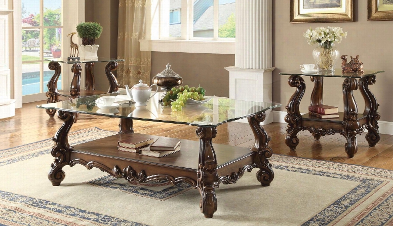 Versailles 82100c3e 3 Pc Living Room Table Set With Coffee Table +  End Tables In Cherry Oak