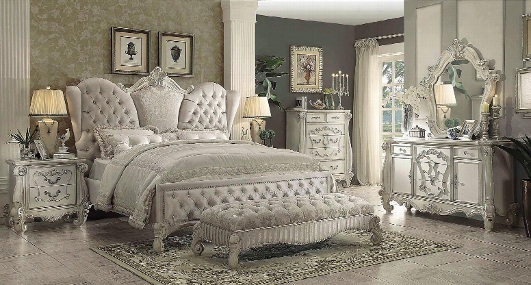 Versailles Collection 21130q6pc Bedroom Set With Queen Size Bed + Dresser + Mirror + Chest + Nightstand + Bench In Bone White