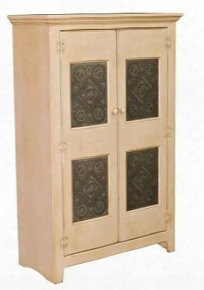 Vintage 465233tbut 36.5" Jelly Cupboard With 2 Doors Rustic Willow Tins Design And Premium Grade Pine Wood Construction In Buttermilk