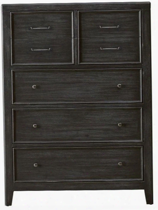 Vintage Tempo 402124 53" Chest With 5 Drawers Dust Bottoms Graphite Metal Hardware Quartered Prima Vera Veneers And Selected Solids In Charcoal