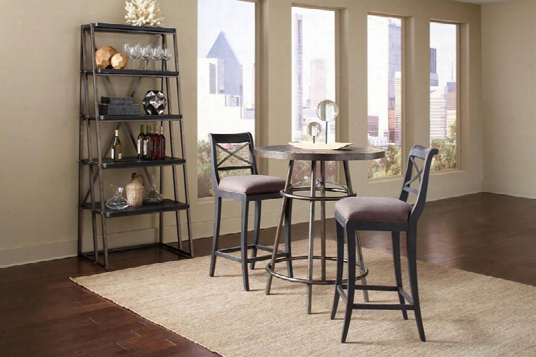 Vintage Tempo 402244setb 4 Pc Bar Table Set With Pub Table + 2 Bar Stools + Estagere In Black