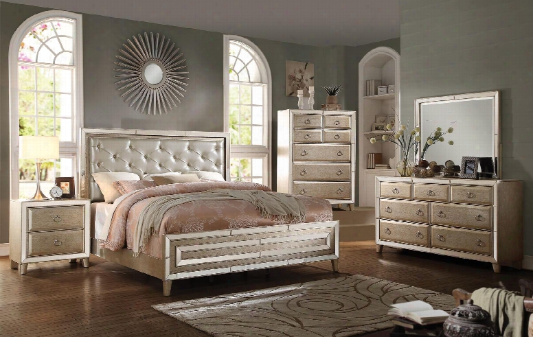 Voeville 21000q5pc Bedroom Set With Queen Size Bed + Dresser + Mirror + Chest + Nightstand In Antique White