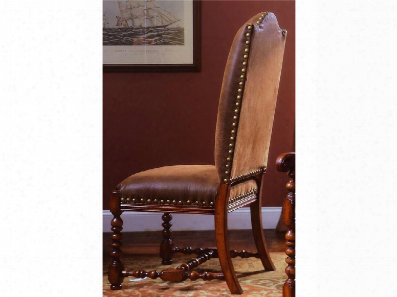 Waverly Place Series 366-75-310 49" Dining Room Upholstered Side Chair With Nail Head Accents Turned Legs And Fabric Upholstery In Sporty