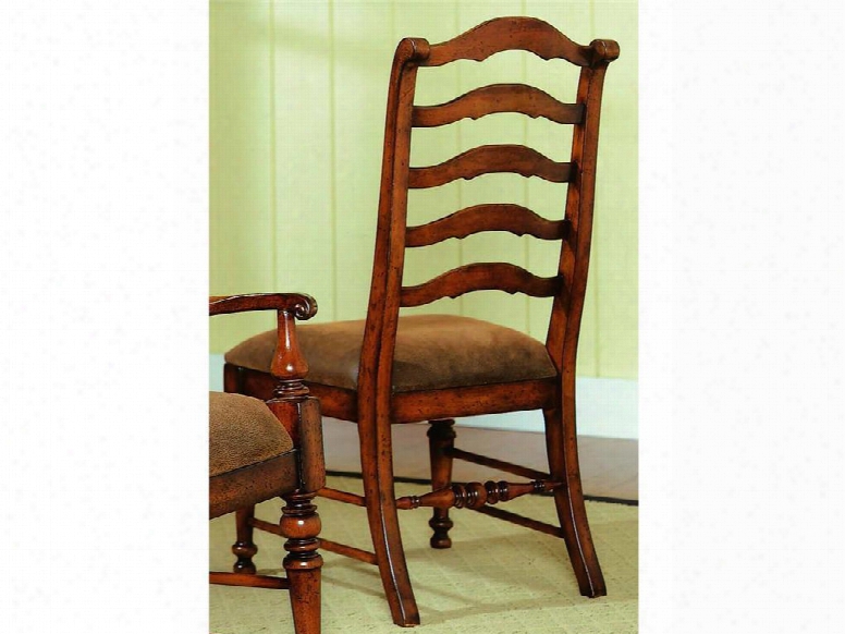 Waverly Place Series 366-75-410 43" Traditional-style Dining Room Ladderback Side Chair With Turned Legs Stretchers And Fabric Upholstery In