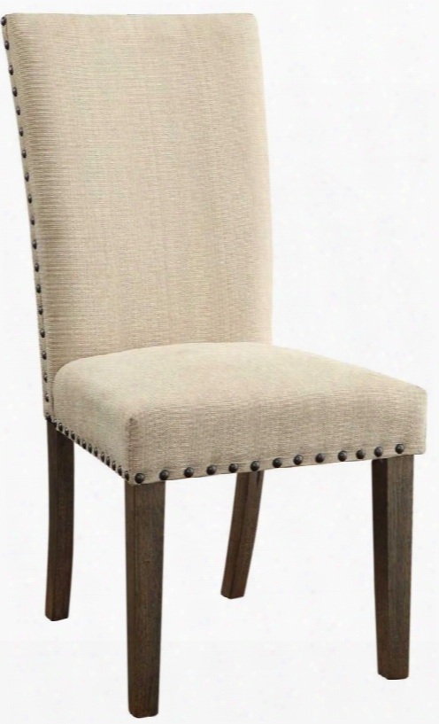 Webber 105572 23.5" Side Chairs With Nailhead Trim Driftwood Finished Tapered Legs And Padded Fabric Upholstery In Beige