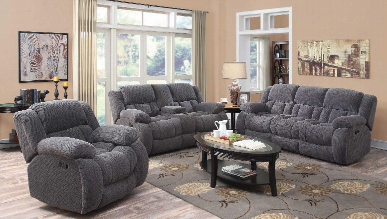Weissman 601921slc 3 Pc Living Room Set With Reclining Sofa + Reclining Loveseat + Glider Recliner In Grey