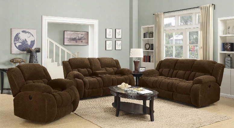 Weissman 601924slc 3 Pc Living Room Set With Reclining Sofa + Reclining Loveseat + Gliding Recliner In Brown