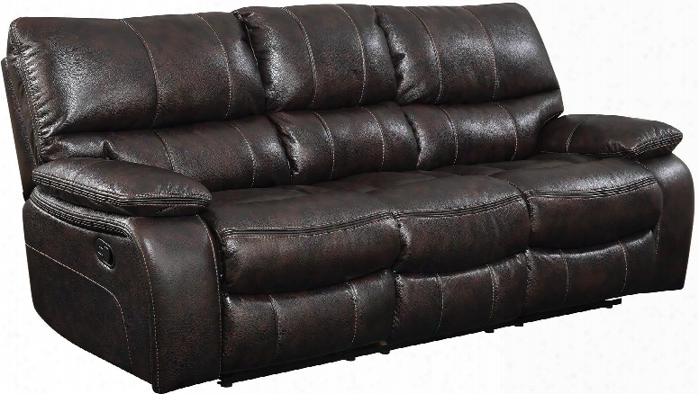 Willemse 601931 88" Motion Sofa With Drop-down Table Scoop Esating Accent Stitching Cushioned Lumbar Support And Leatherette Upholstery In Chocolate