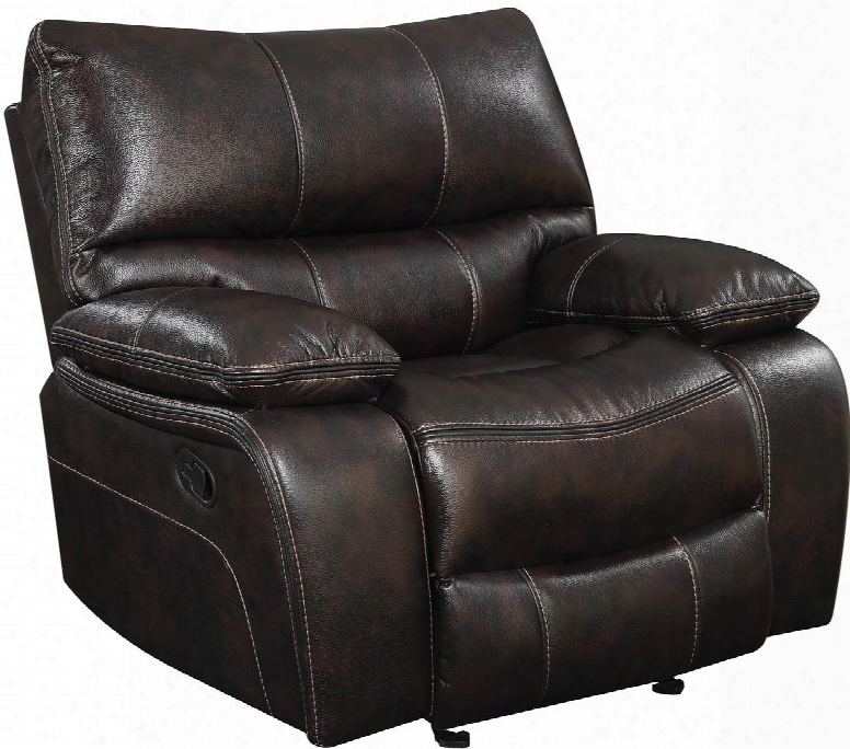 Willemse 601933 43" Glider Recliner With Scoop Seating Accent Stitching Cushioned Lumbar Support And Leatherette Upholstery In Chocolate