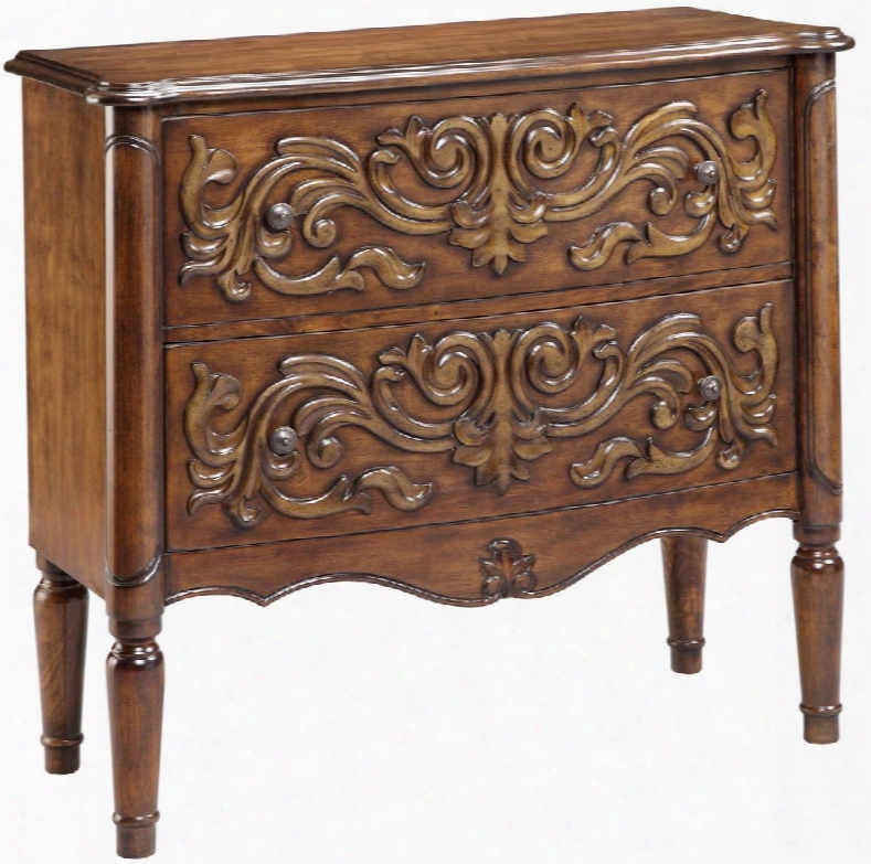 Wilmington 13245 38" 2-drawer Chest With Scroll Design Hand Painted Scalloped Carved Apron In