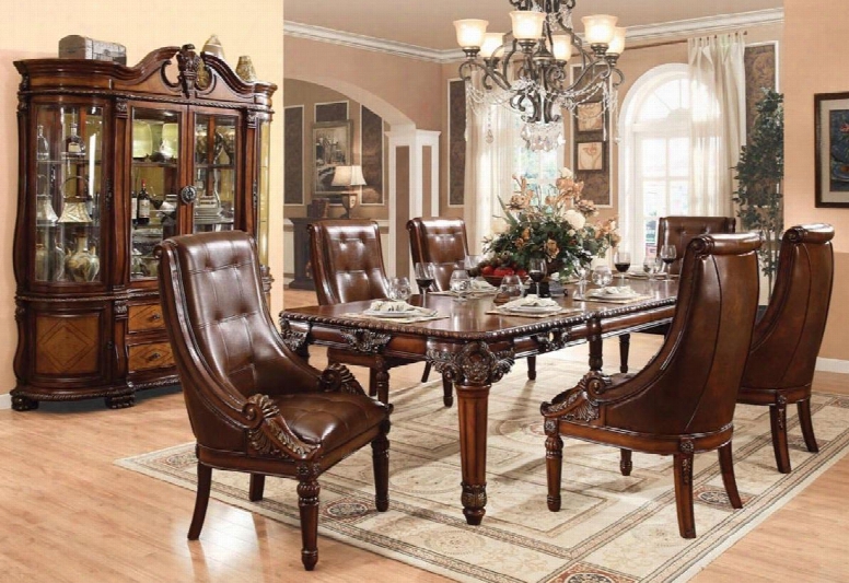 Winfred Collection 600758tchb 8 Pc Dining Room Set With Dining Table + 6 Side Chairs + China Cabinet In Cherry