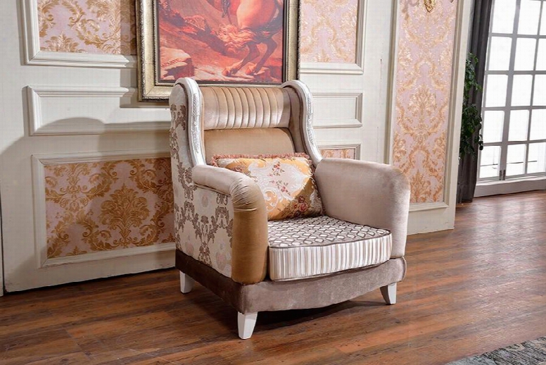 Zarah 698-c 38" Accent Chair With Imported Fabrics Upholstery French Provincial Hand Crafted Designa Nd Tapered Legs In Pearl