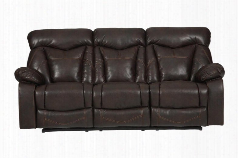 Zimmerman 601711 88.25" Power Reclining Sofa With Pillow Top Arms Reclining Mechanism Sti Tched Detailing And Leatherette Upholstery In Dark Brown