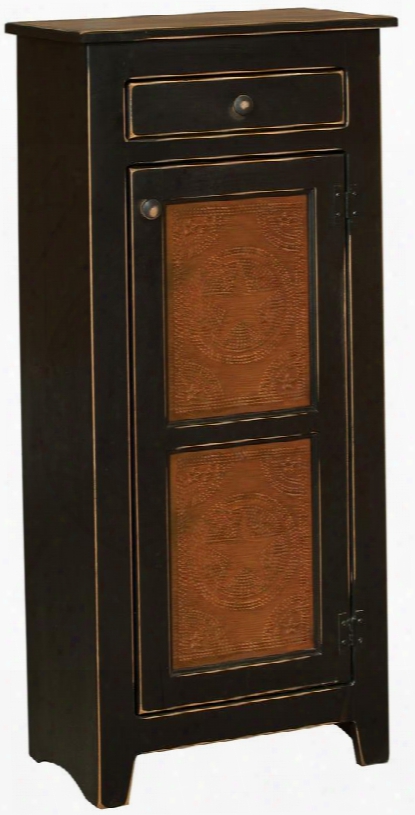 Zoe 4650203tb 22" Pie Safe With 1 Door 1 Drawer Metal Knobs Star Tins And Premium Grade Pine Wood Constructioni N Black