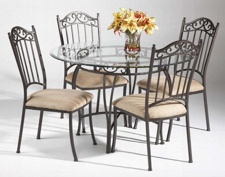 0710-5 Pcs 5 Piece Set - 48" Round Glass Table Top With 10mm Bevel Edge And 4 Antique Taupe Suede Wrought Iron Side