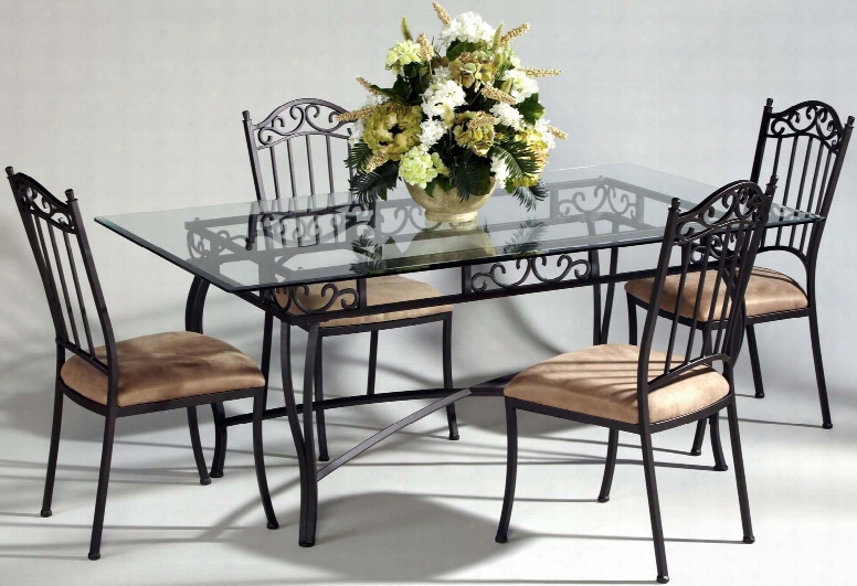 0710-rct 5 Piece Set - 42 " X 72" Rectangular Glass Table With 10mm Bevel Edge And 4 Antique Taupe Suede Wrought Iron Side