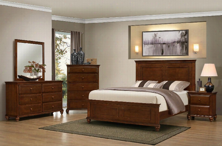 1001-6652/68sk Raleigh Bedroom Set Including King Bed Dresser Mirror Chest And Nightstand With Molding Detail Bun Feet Distressed Detailing And Turned