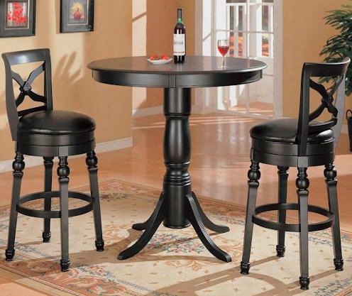 100278 Dining Room Set Including Bar Dining Table And Two Bar Stools With Pedestal Base Turned Legs And Faux Leather Upholstery In