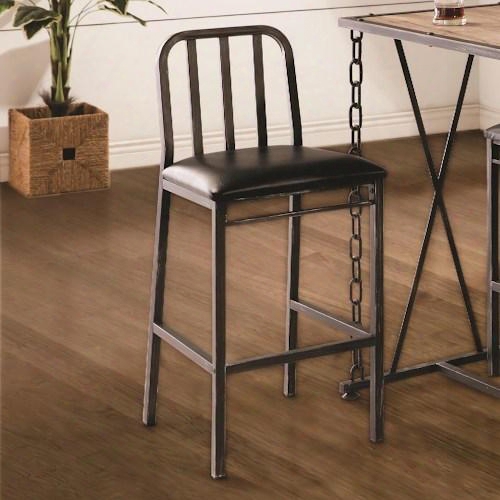 100694 41" Rustic Industrial Bar Stool With Leatherette Cushion Stre Tchers And Slat Back In Natural Brown & Black