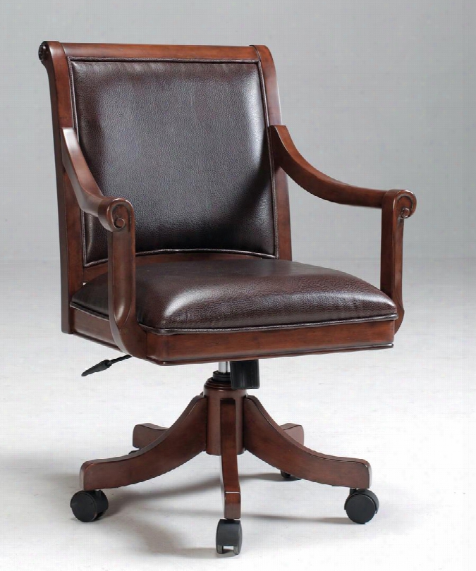 4185-800 Palm Springs 36-38.5" Caster Game Chair With Piped Stitching Distressed Detailing And Casters Medium Brown Cherry Leather