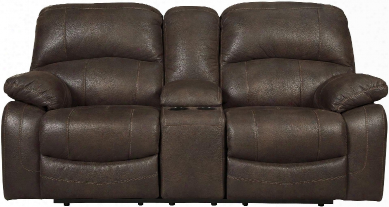 4290143 Zavier 78" Reclining Loveseat With Console Glider Dual Cup Holder Glider Jumbo Stitching And Fabric Upholstery In Truffle