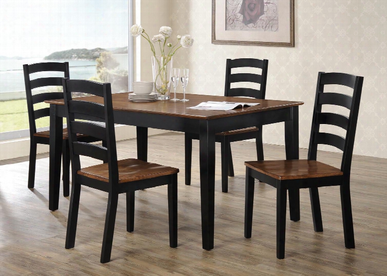 5006-59tc 59" Riichmond Dining Table And 4 Chairs With Block Feet Aand Distressed Detailing In Ebony And  Warm