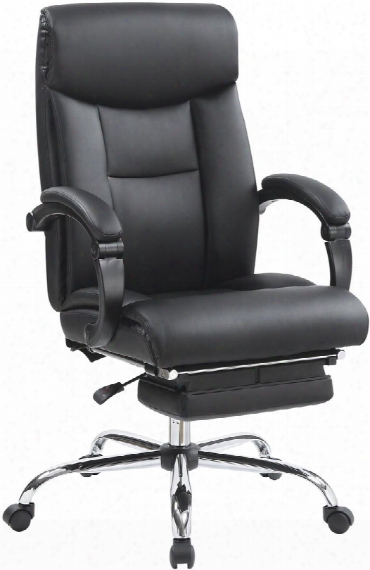 801318 43" Adjustable Office Chair With High Back Incremental Footrest Flat Recline Padded Arms Soft Seat And Leatherette Upholstery In Black