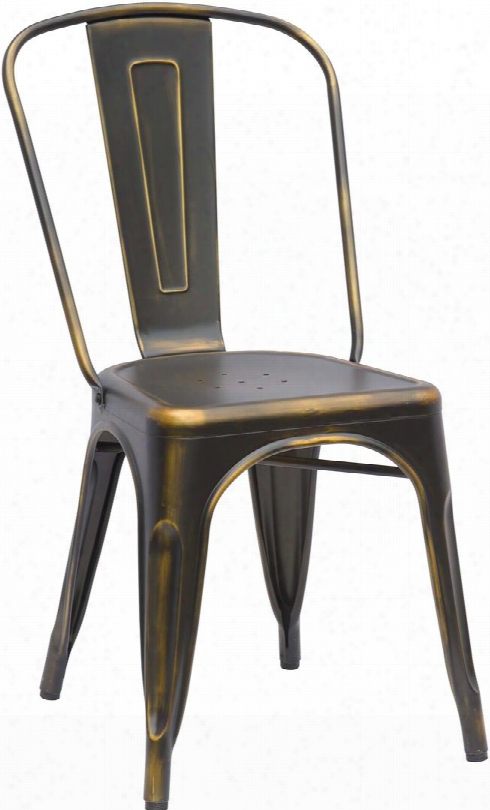 8022-sc-atq-gld Vintage Galvanized Steel Side Chair - Anitique Gold