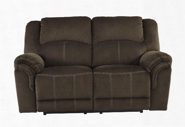 9570186 Quinnlyn 67" Reclining Loveseat With Jumbo Stitching Metal Frame And Fabric Upholstery In Coffee